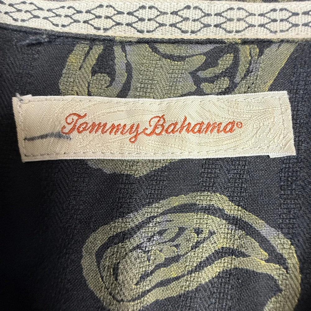 Tommy Bahama Mens XL TGT‎ Black Gold Paisley Silk Short Sleeve Button Up Shirt